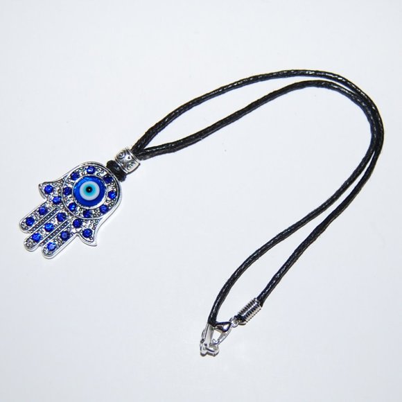 Hamsa Hand Necklace,Evil Eye Necklace,Hamsa Hand Cord Necklace,Choker Necklace - Picture 2 of 3